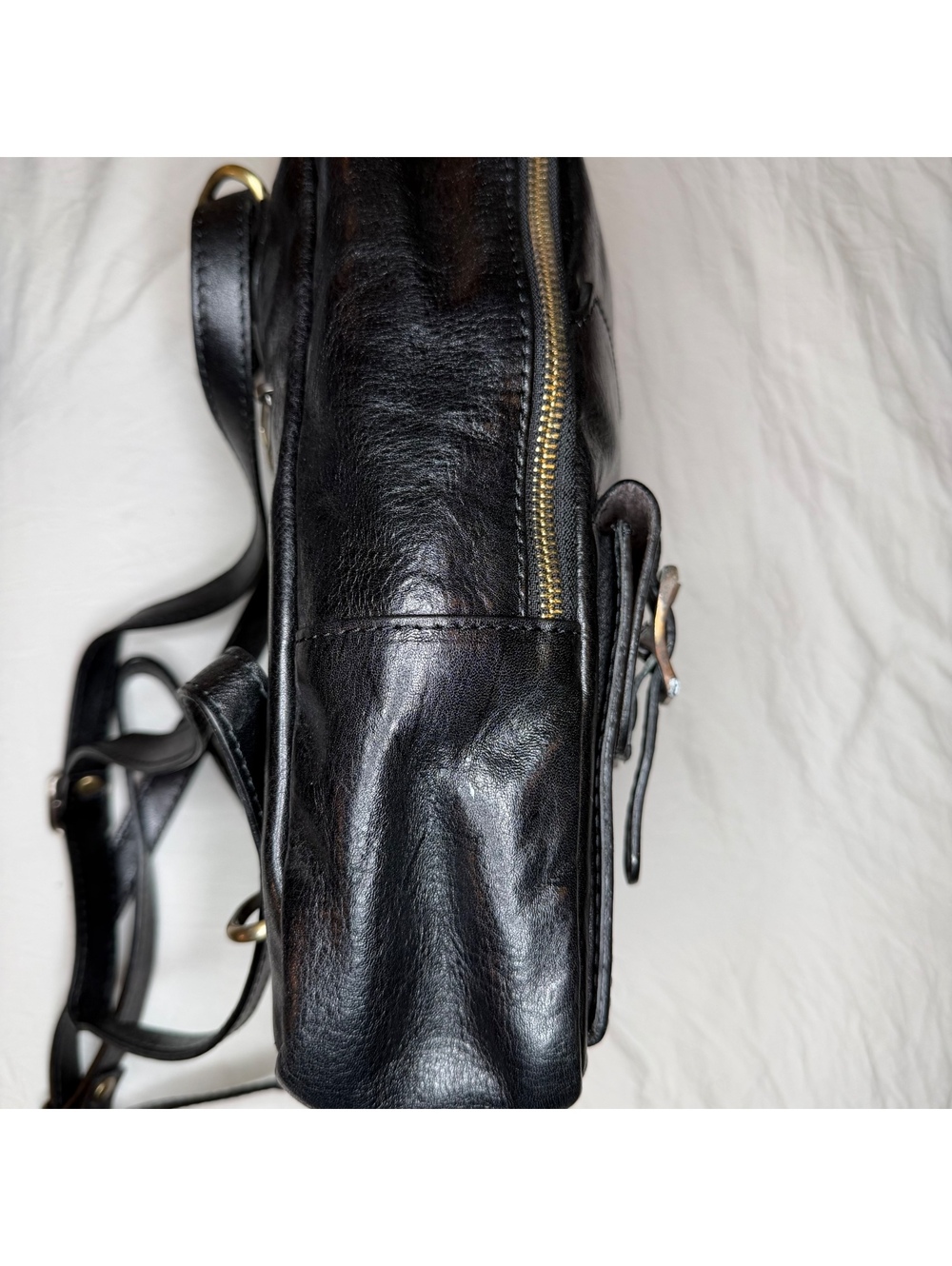 Vera 100% Pelle Made In Italy Black Pebbled Leather Mini Backpack Plaid Lining - Picture 8 of 9